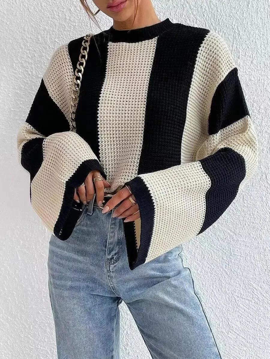 Flared - Sleeve Knit – Chic Striped Autumn Comfort - LunaKit.LTD