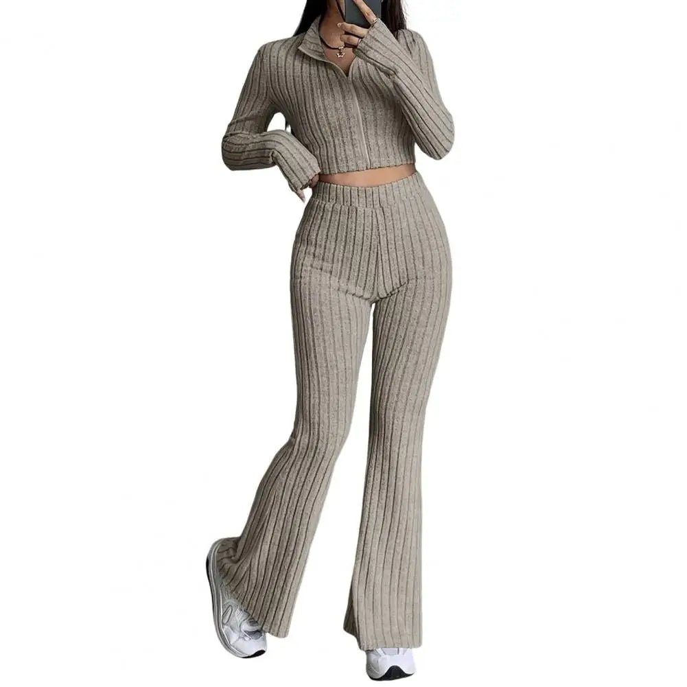Spring Knit Suit Set – Zipped Top & Flared Pants - LunaKit.LTD