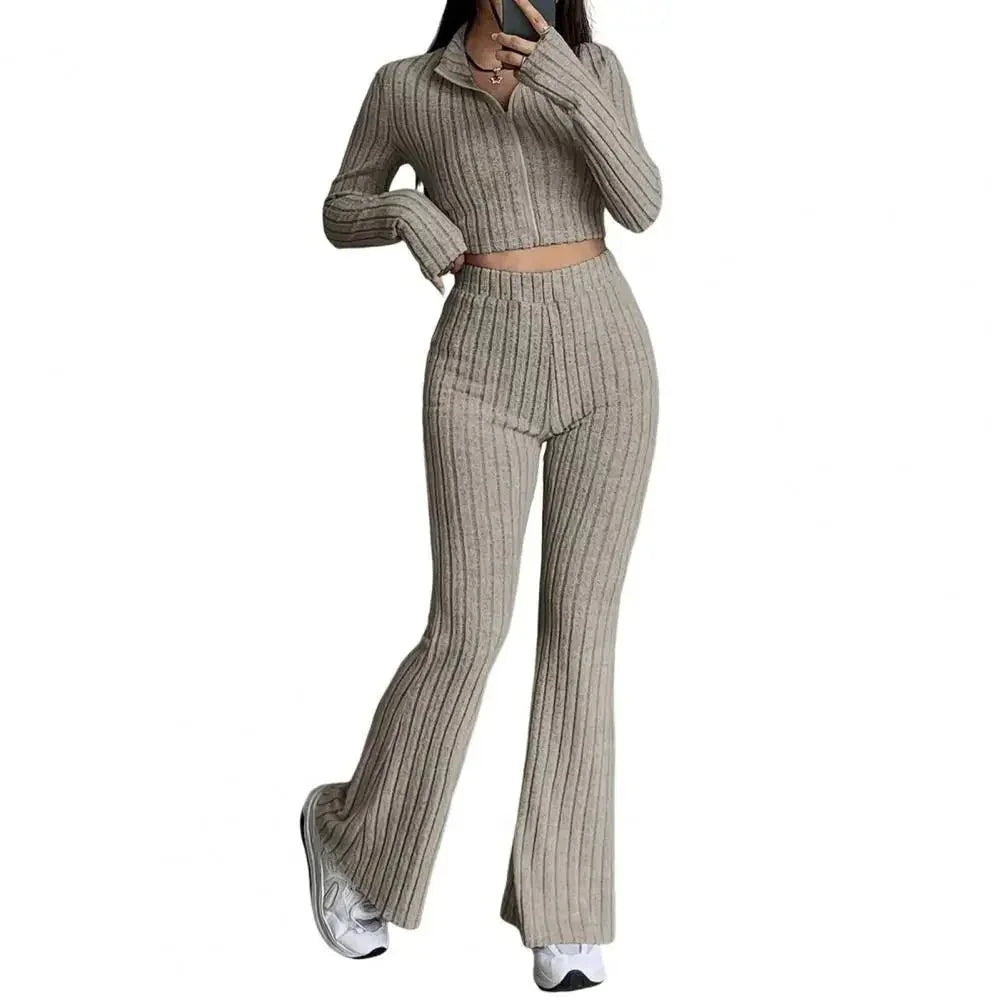Spring Knit Suit Set – Zipped Top & Flared Pants - LunaKit.LTD