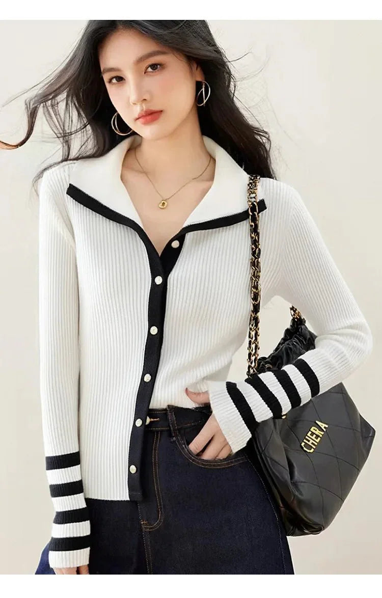Striped Knit Cardigan – Modern Autumn Elegance - LunaKit.LTD