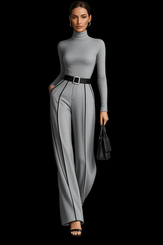 Fashion Trends: Modern Poise in Gray Luxe Two-Piece Set - LunaKit.LTD
