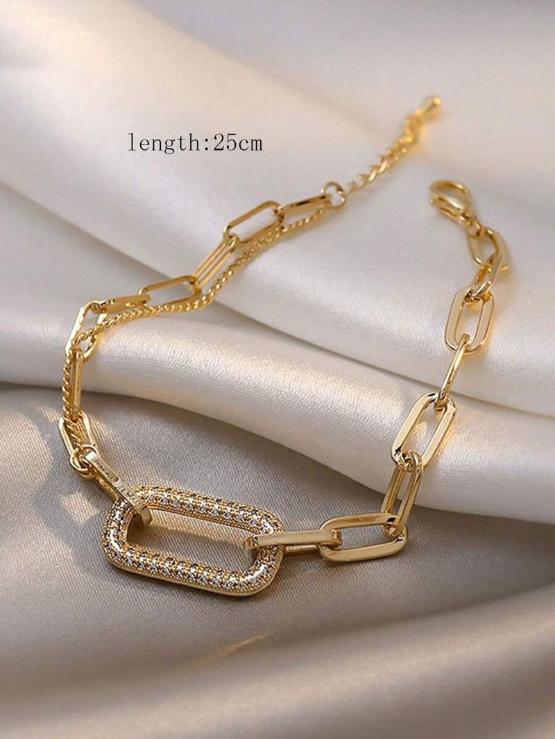 Elegant Geometric Shape Rhinestone Inlaid Chain Bracelet