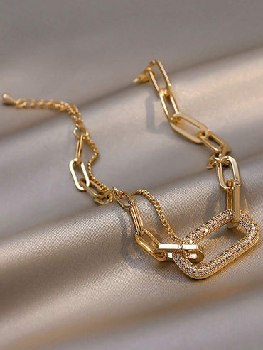 Elegant Geometric Shape Rhinestone Inlaid Chain Bracelet