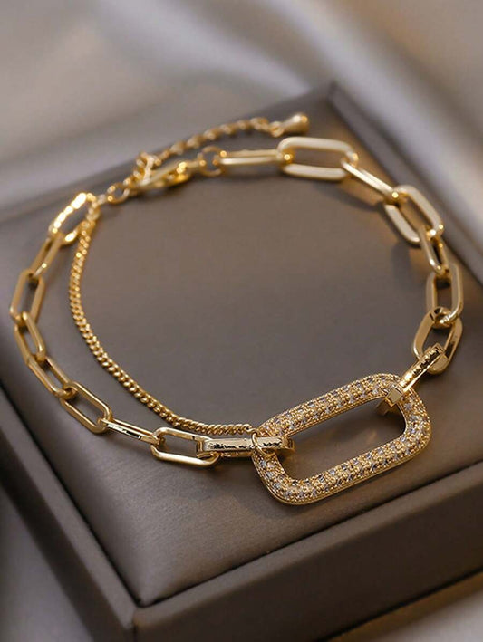 Elegant Geometric Shape Rhinestone Inlaid Chain Bracelet