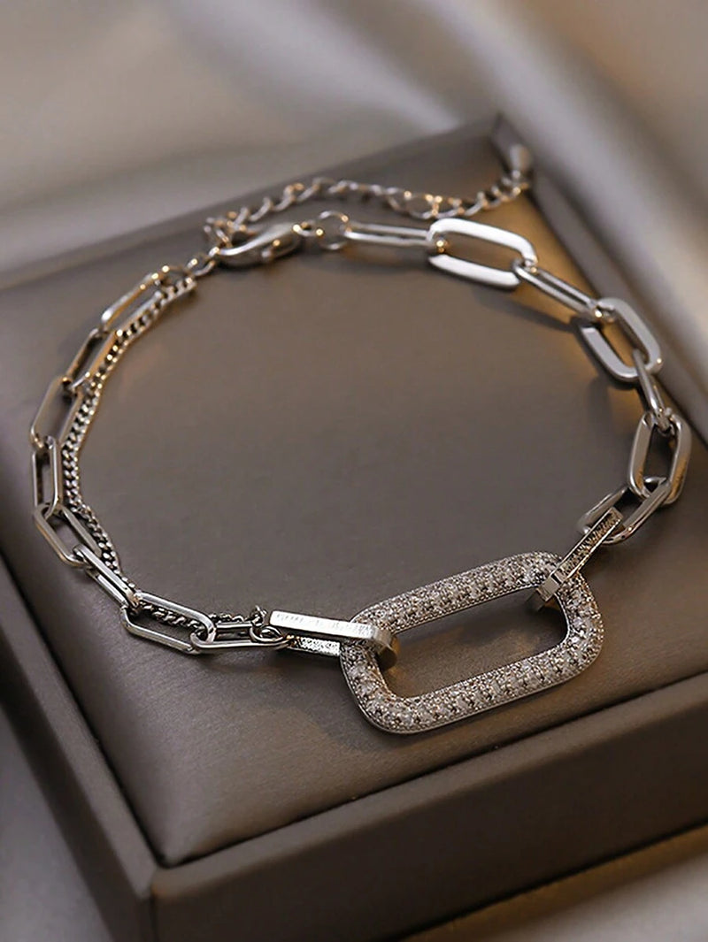 Elegant Geometric Shape Rhinestone Inlaid Chain Bracelet