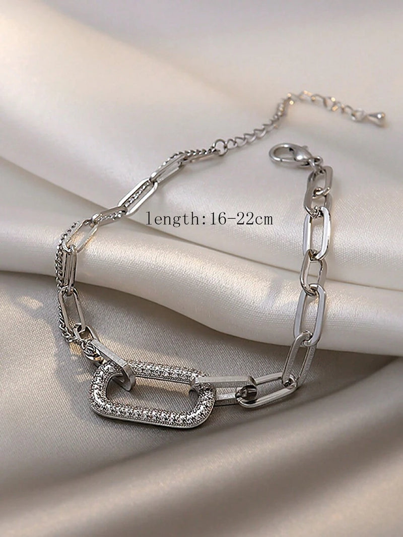 Elegant Geometric Shape Rhinestone Inlaid Chain Bracelet