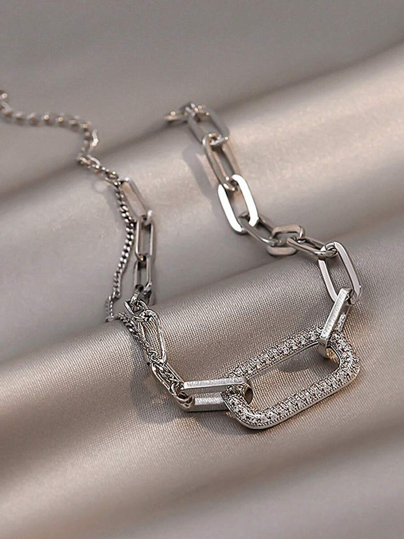 Elegant Geometric Shape Rhinestone Inlaid Chain Bracelet