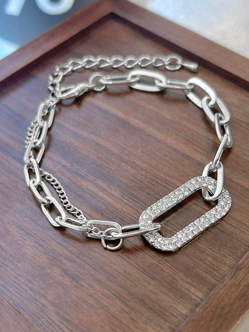 Elegant Geometric Shape Rhinestone Inlaid Chain Bracelet