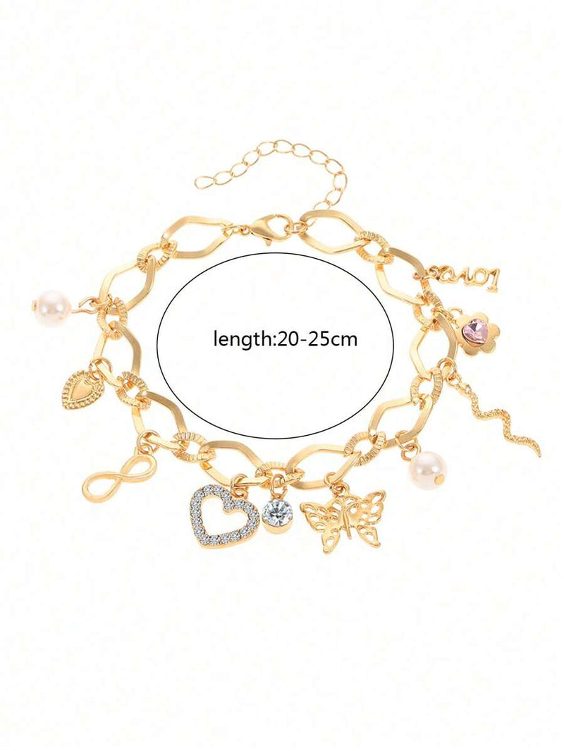 Elegant Geometric Shape Rhinestone Inlaid Chain Bracelet
