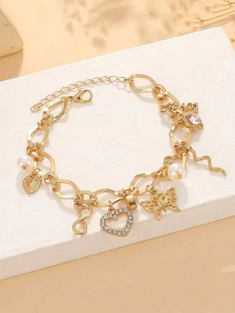 Elegant Geometric Shape Rhinestone Inlaid Chain Bracelet