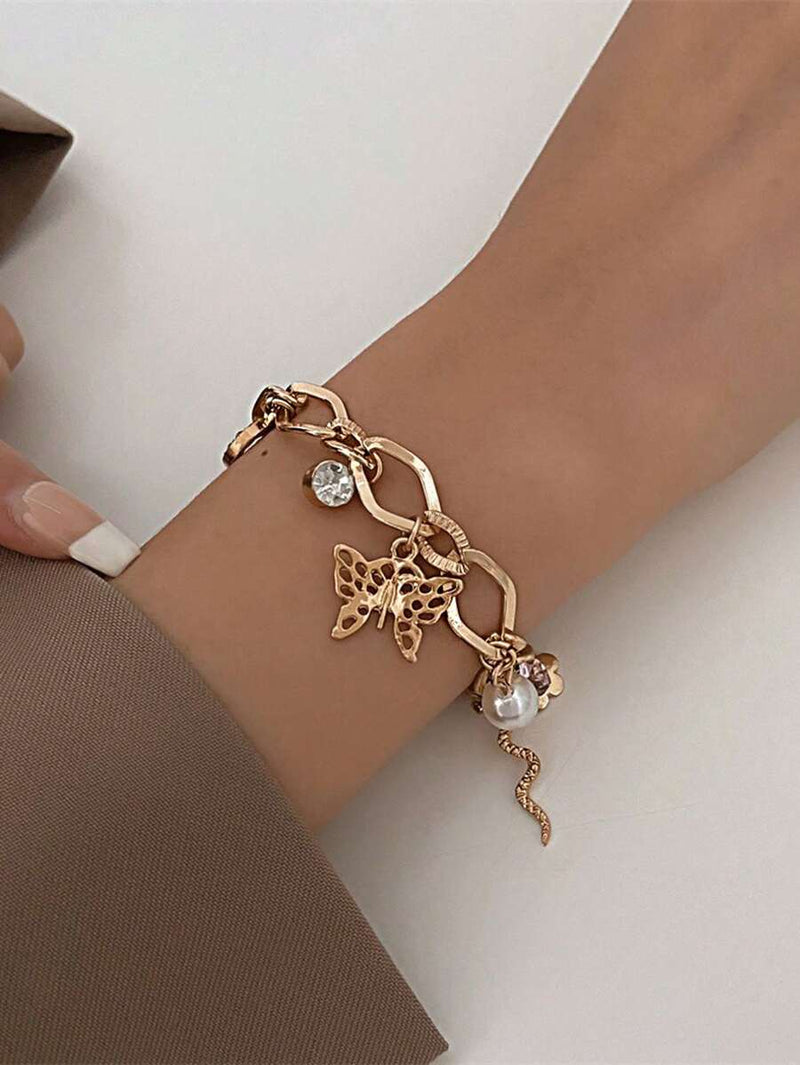 Elegant Geometric Shape Rhinestone Inlaid Chain Bracelet