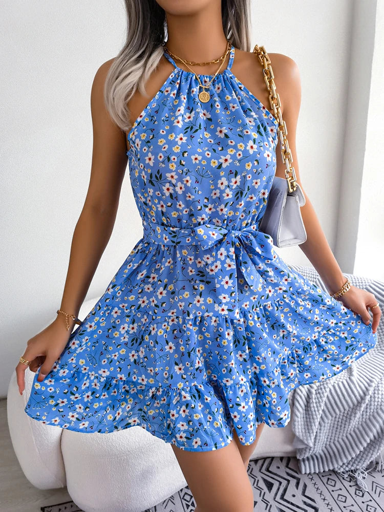 Summer Halter Floral Beach Short Dress
