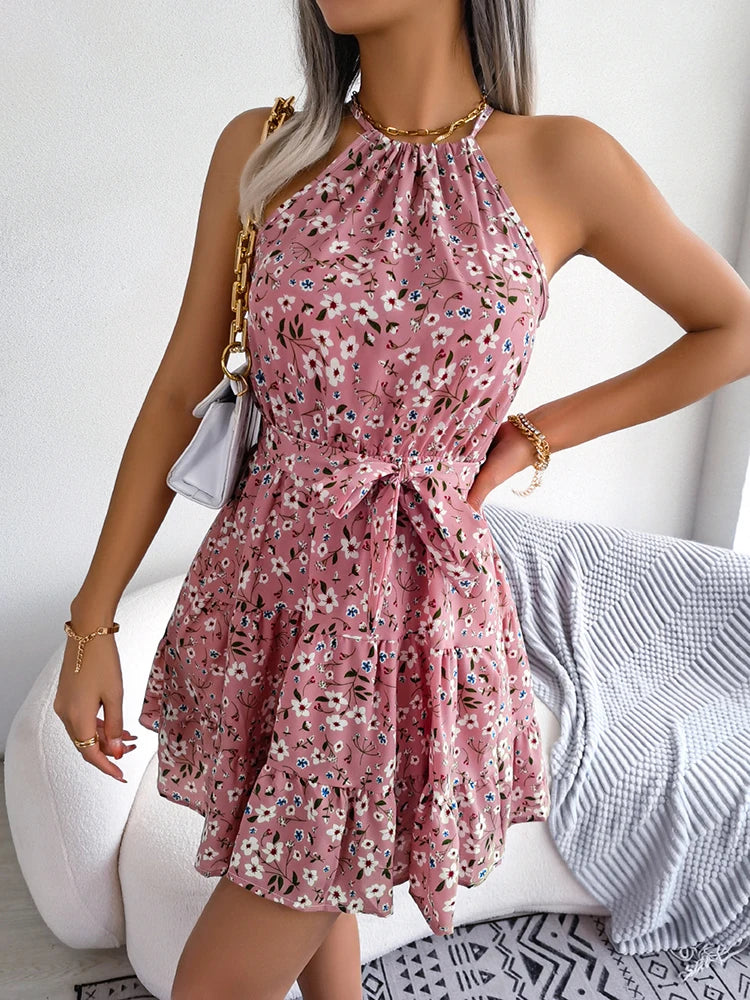 Summer Halter Floral Beach Short Dress