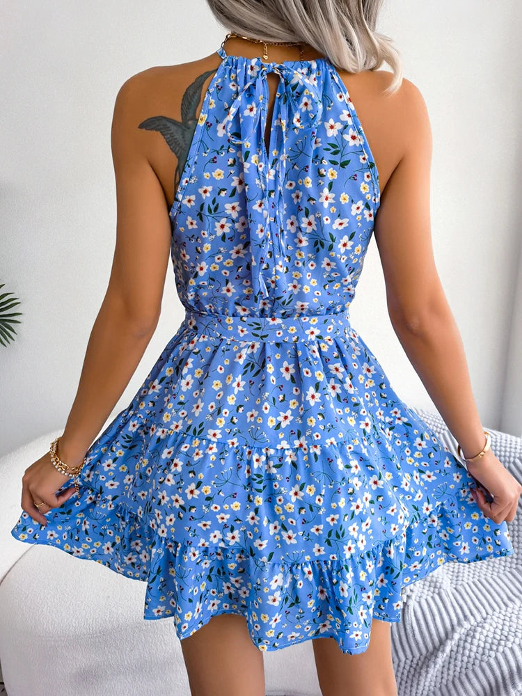Summer Halter Floral Beach Short Dress