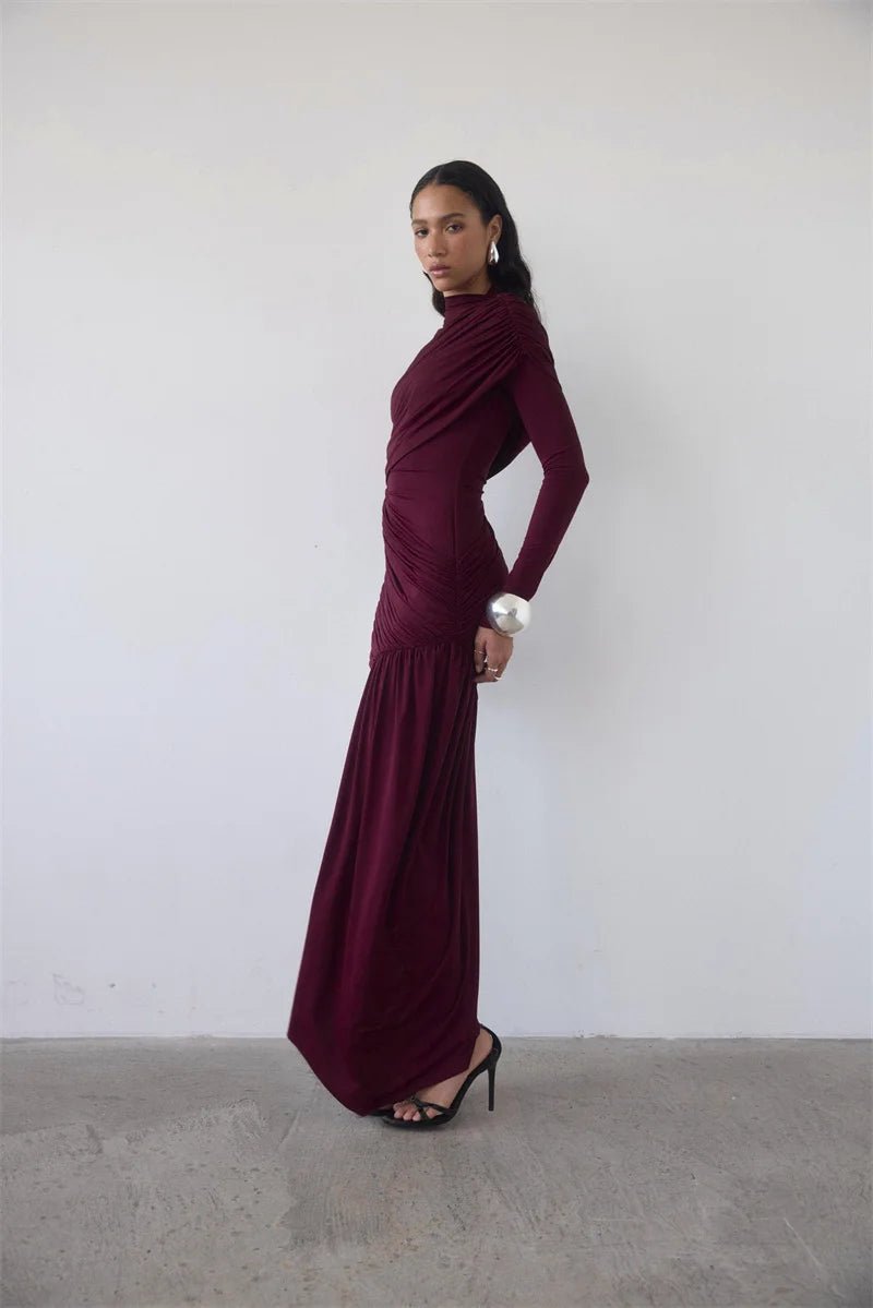 Asymmetric Draped Evening Dress – One - Shoulder High Slit - LunaKit.LTD