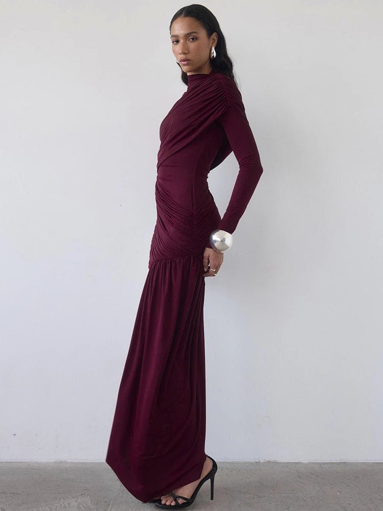 Asymmetric Draped Evening Dress – One - Shoulder High Slit - LunaKit.LTD