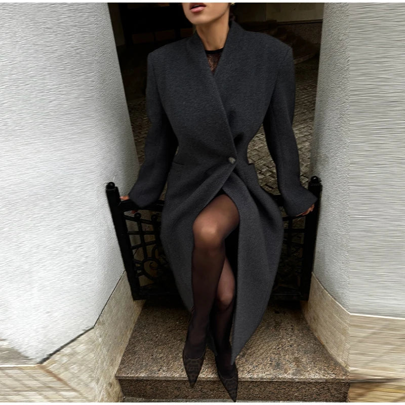 Asymmetric Wrap Wool Maxi Coat – Minimalist Tailoring - LunaKit.LTD