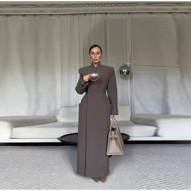 Asymmetric Wrap Wool Maxi Coat – Minimalist Tailoring - LunaKit.LTD