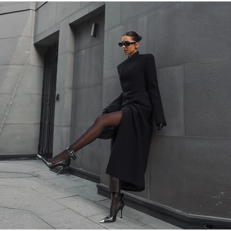 Asymmetric Wrap Wool Maxi Coat – Minimalist Tailoring - LunaKit.LTD