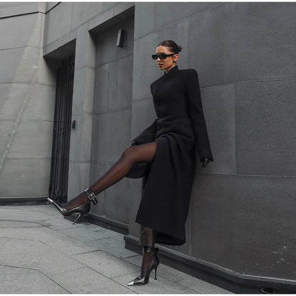 Asymmetric Wrap Wool Maxi Coat – Minimalist Tailoring - LunaKit.LTD