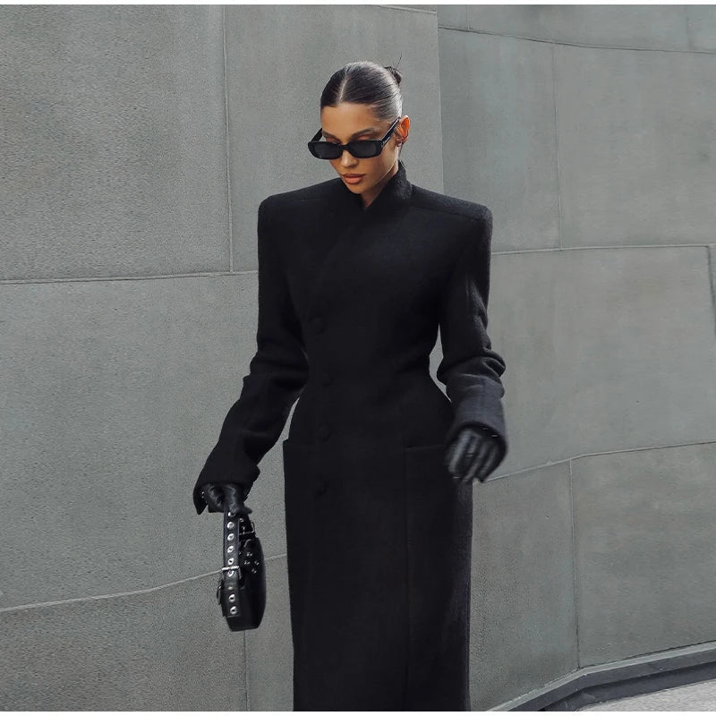 Asymmetric Wrap Wool Maxi Coat – Minimalist Tailoring - LunaKit.LTD