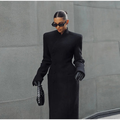 Asymmetric Wrap Wool Maxi Coat – Minimalist Tailoring - LunaKit.LTD