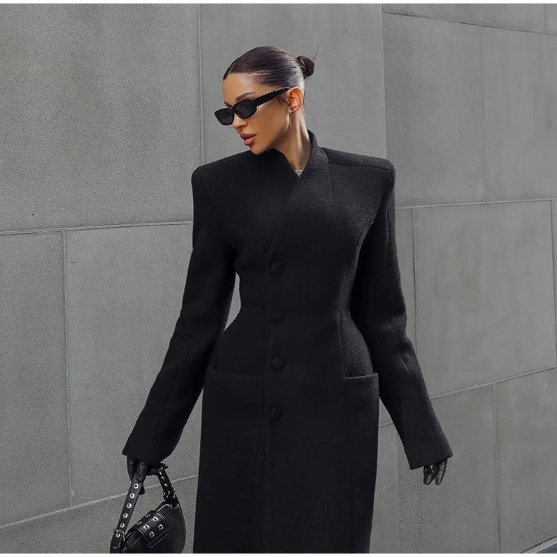 Asymmetric Wrap Wool Maxi Coat – Minimalist Tailoring - LunaKit.LTD