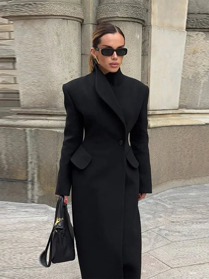 Asymmetric Wrap Wool Maxi Coat – Minimalist Tailoring - LunaKit.LTD