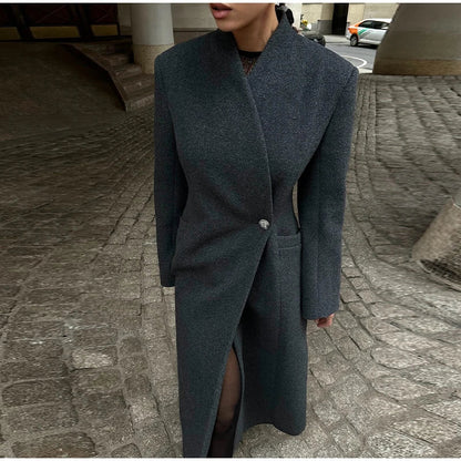 Asymmetric Wrap Wool Maxi Coat – Minimalist Tailoring - LunaKit.LTD