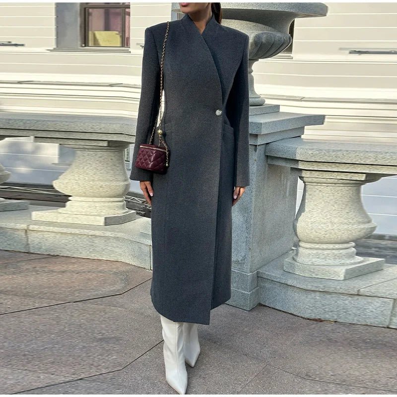 Asymmetric Wrap Wool Maxi Coat – Minimalist Tailoring - LunaKit.LTD
