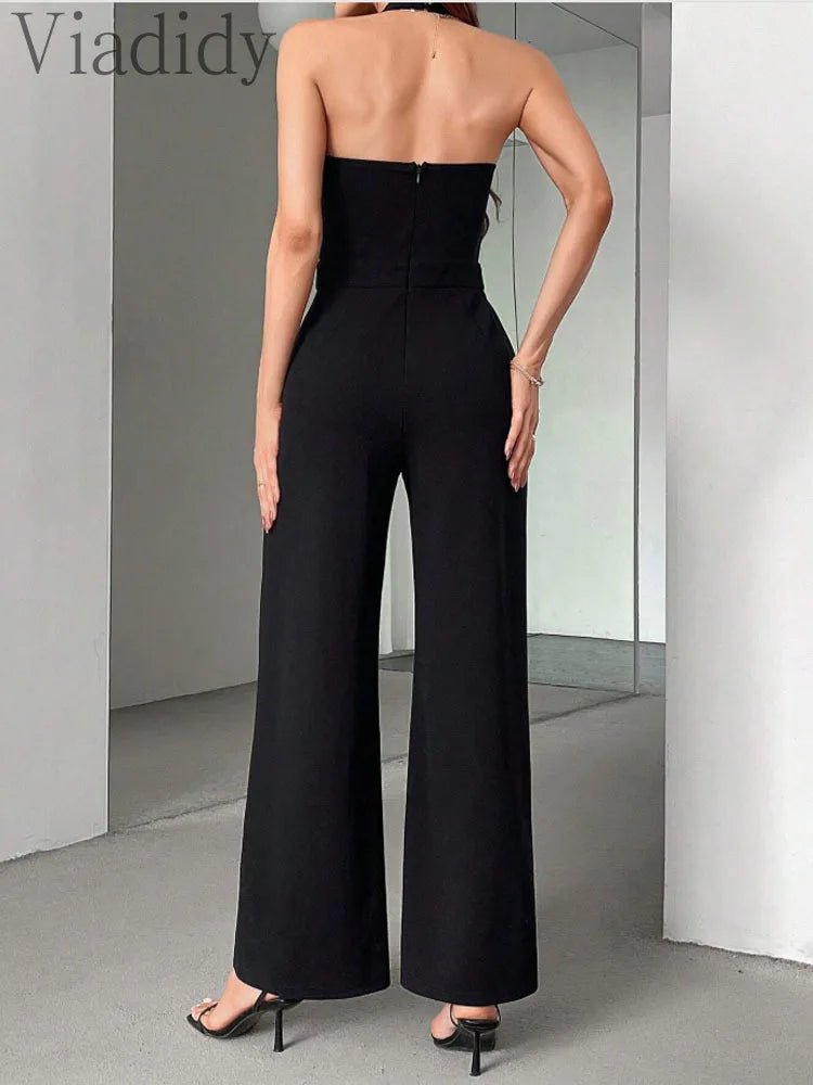 Backless Halter Jumpsuit – Chic Colorblock Elegance - LunaKit.LTD