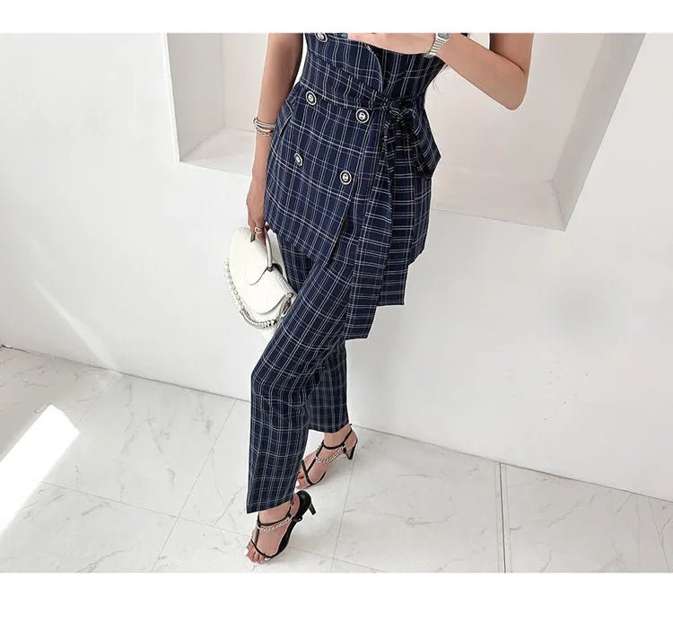 Belted Plaid Suit – Modern Summer Office Look - LunaKit.LTD