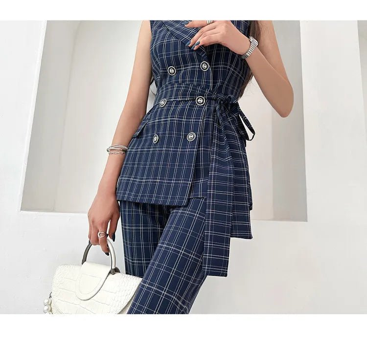Belted Plaid Suit – Modern Summer Office Look - LunaKit.LTD