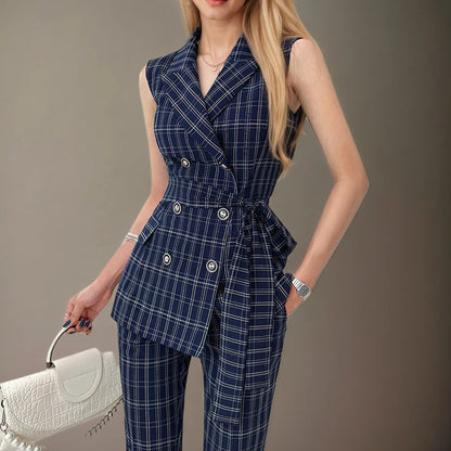 Belted Plaid Suit – Modern Summer Office Look - LunaKit.LTD
