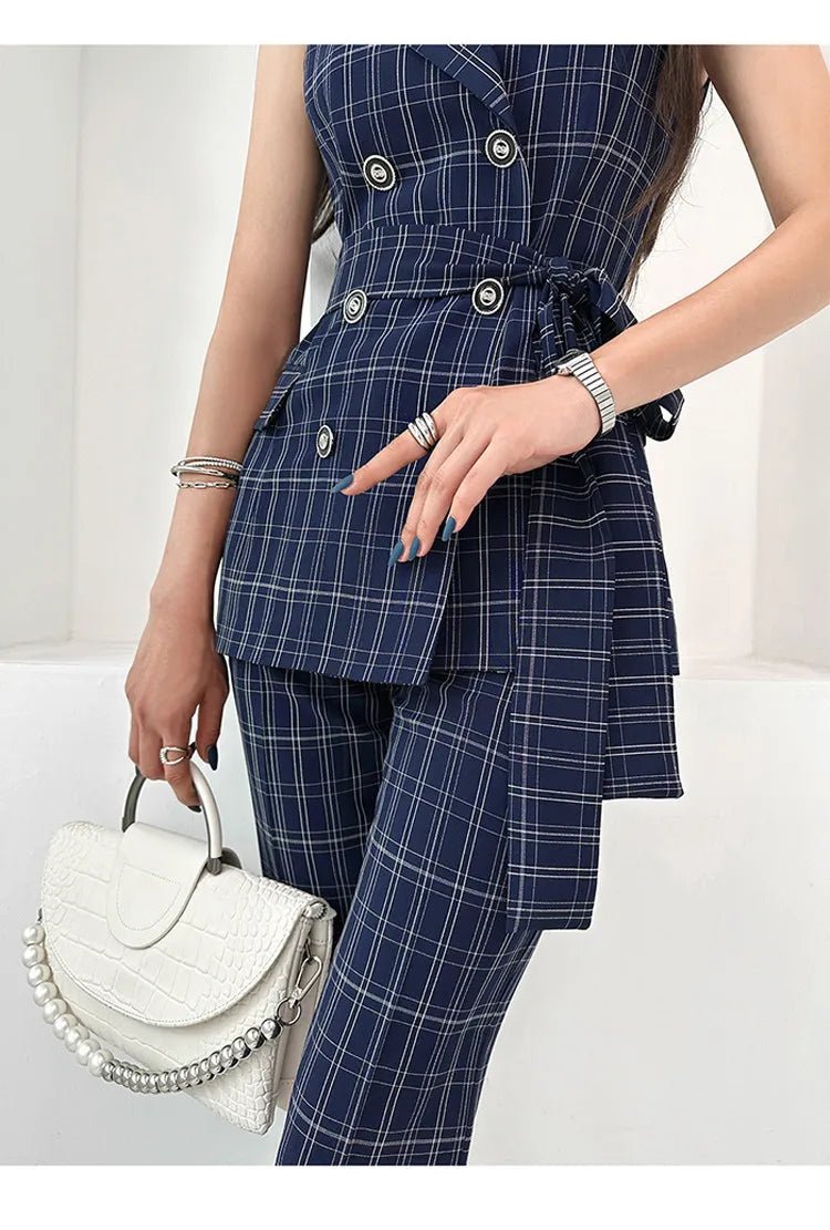 Belted Plaid Suit – Modern Summer Office Look - LunaKit.LTD