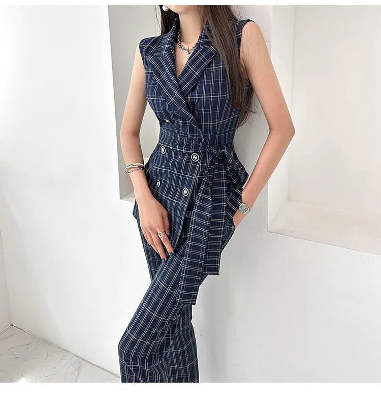 Belted Plaid Suit – Modern Summer Office Look - LunaKit.LTD
