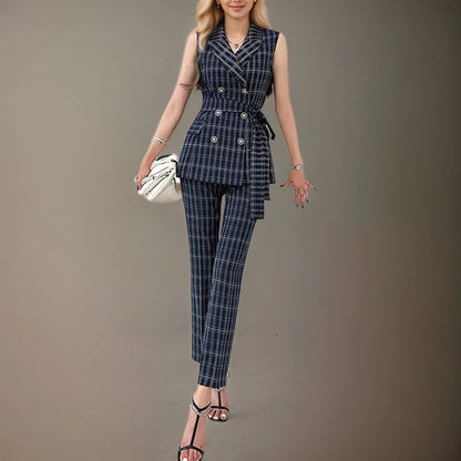 Belted Plaid Suit – Modern Summer Office Look - LunaKit.LTD