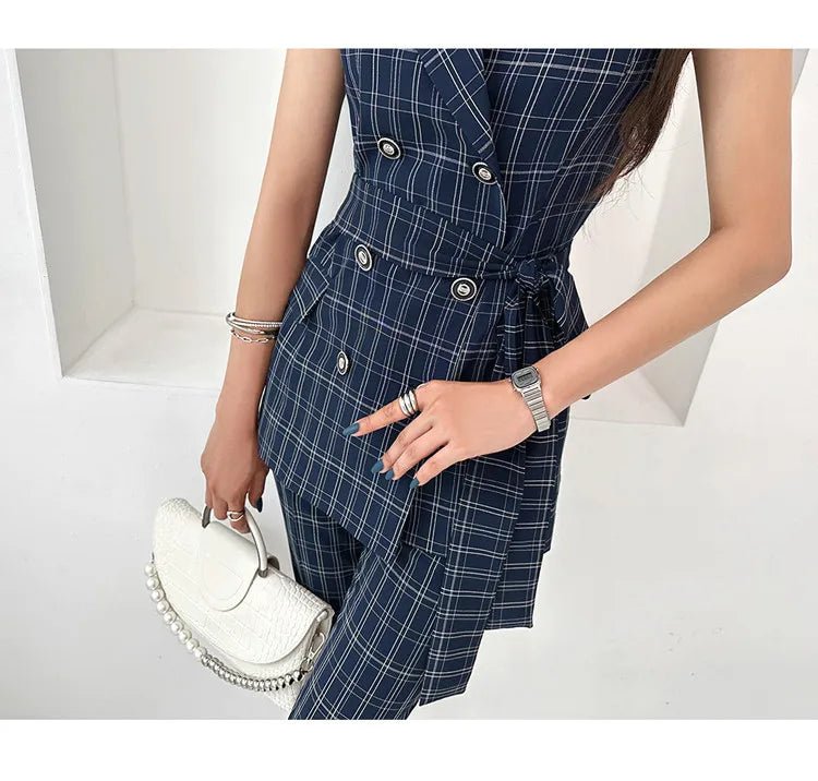 Belted Plaid Suit – Modern Summer Office Look - LunaKit.LTD