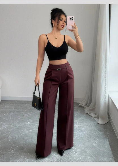 Belted Wide - Leg Trousers – Chic Office Summer Look - LunaKit.LTD