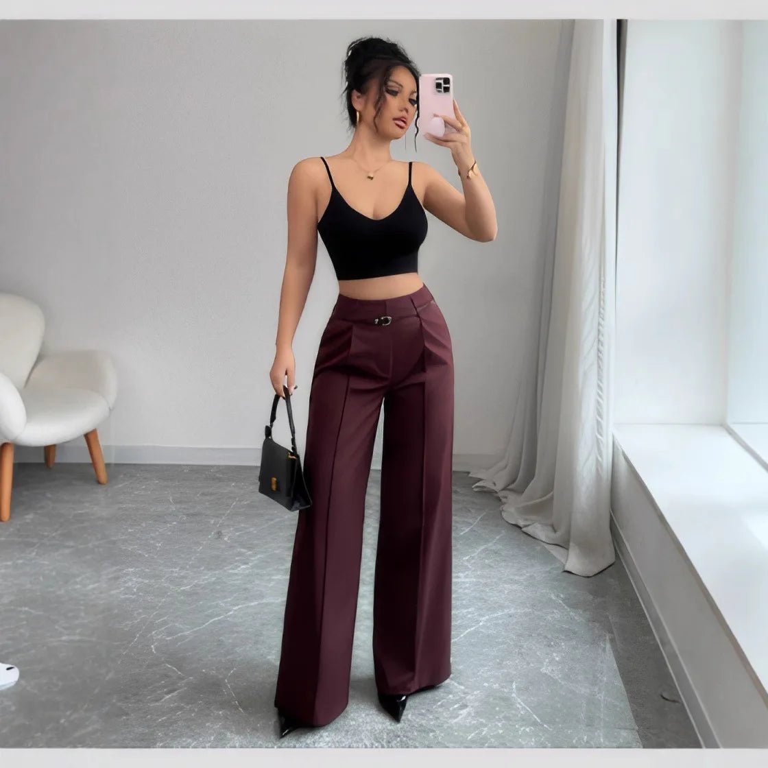 Belted Wide - Leg Trousers – Chic Office Summer Look - LunaKit.LTD