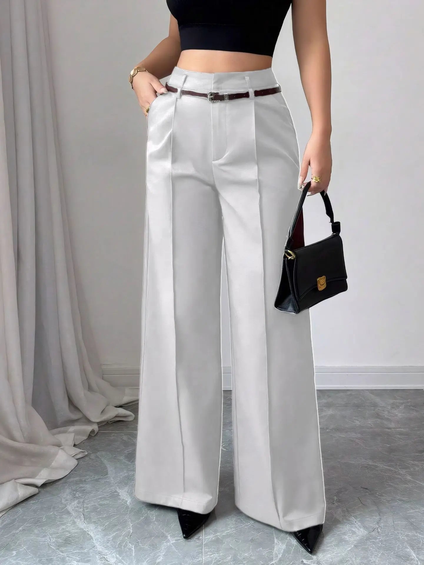 Belted Wide - Leg Trousers – Chic Office Summer Look - LunaKit.LTD