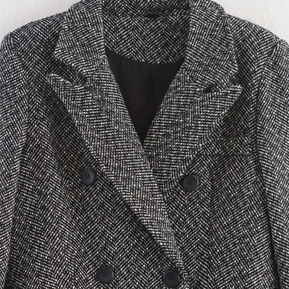 British Style Plaid Coat – Medium - Length Office Chic - LunaKit.LTD