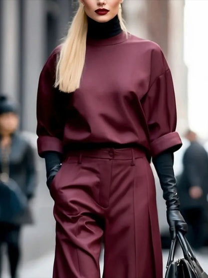 Burgundy Round - Neck Tee – Effortless Spring Streetwear - LunaKit.LTD