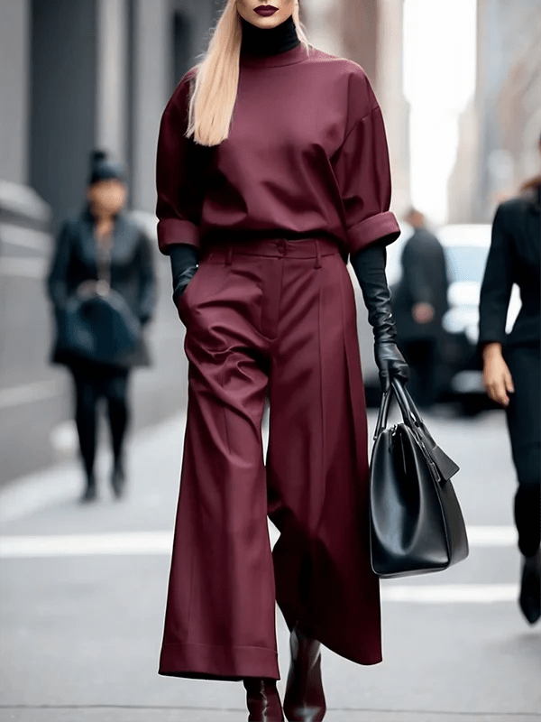 Burgundy Round - Neck Tee – Effortless Spring Streetwear - LunaKit.LTD