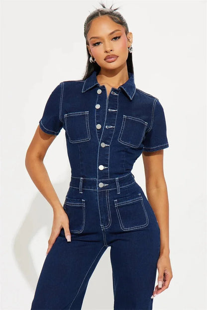 Button - Up Denim Romper – Street Style Edition - LunaKit.LTD