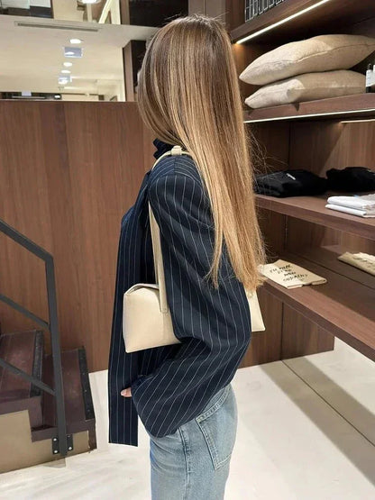 Button - Up V - Neck Blouse – Striped Modern Style - LunaKit.LTD