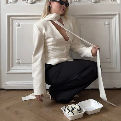 Button - Up V - Neck Blouse – Striped Modern Style - LunaKit.LTD