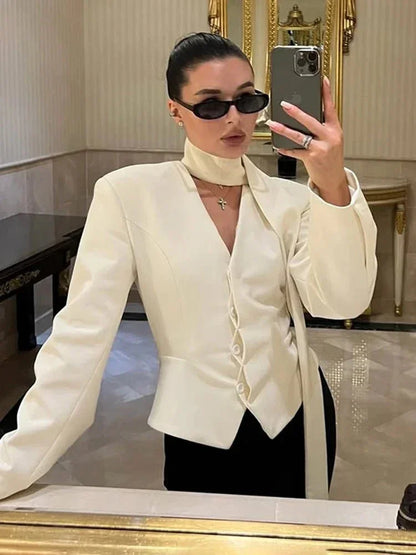 Button - Up V - Neck Blouse – Striped Modern Style - LunaKit.LTD