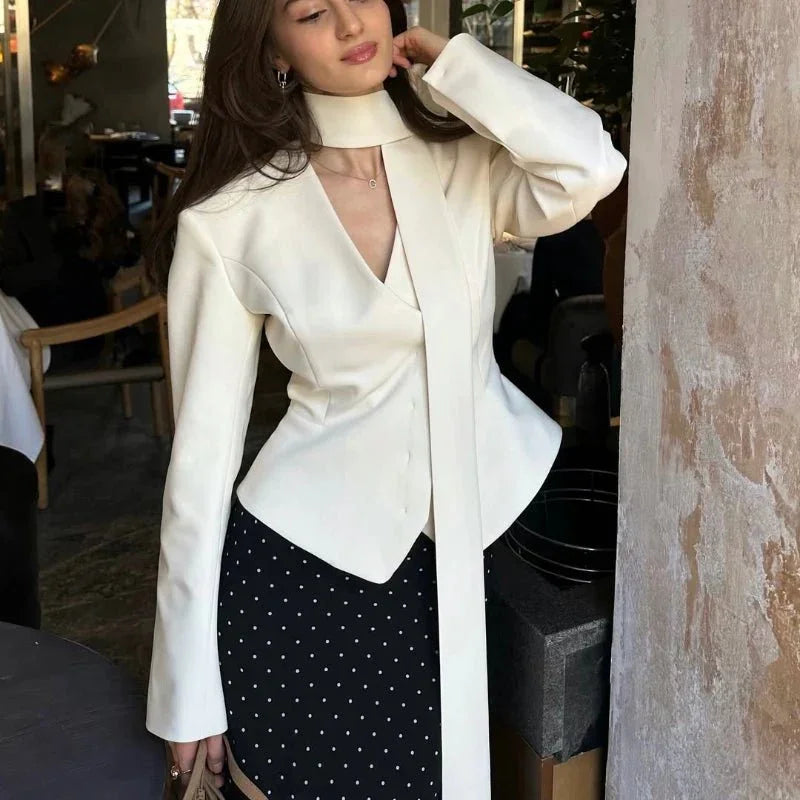 Button - Up V - Neck Blouse – Striped Modern Style - LunaKit.LTD