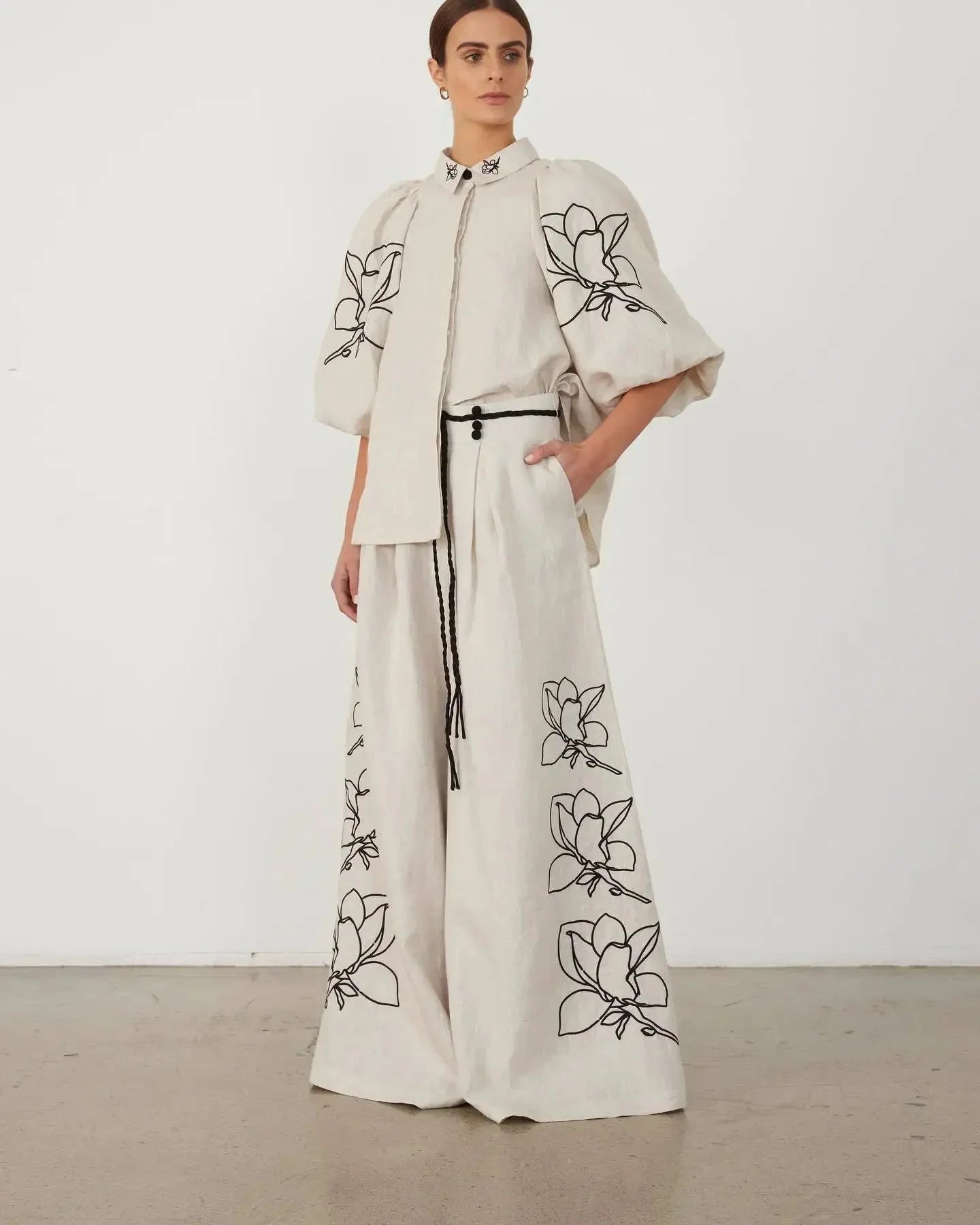 Casual Cotton - Linen Outfit – Long Sleeve Top & Pants - LunaKit.LTD